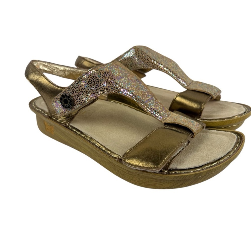 Alegria Gold Sparkle Leather Kendra Open Toe Adjustable Women's Sandals Size 41